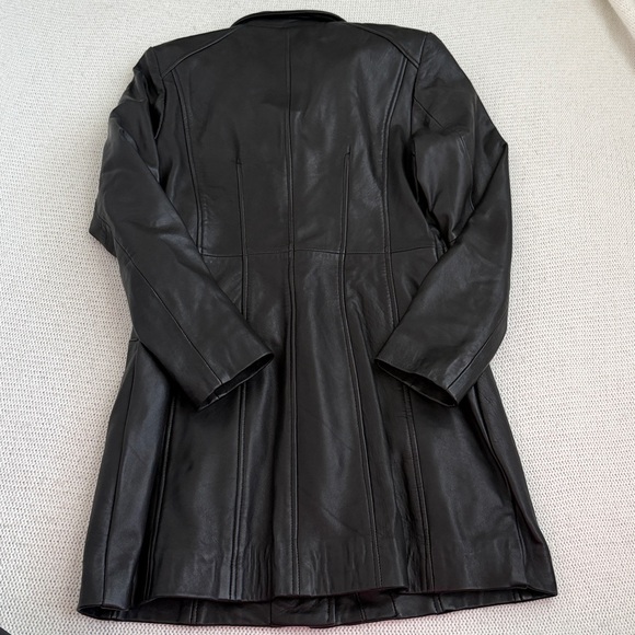 Cole Haan 100% Genuine Leather Trench Coat Black Size Medium - Picture 8 of 8
